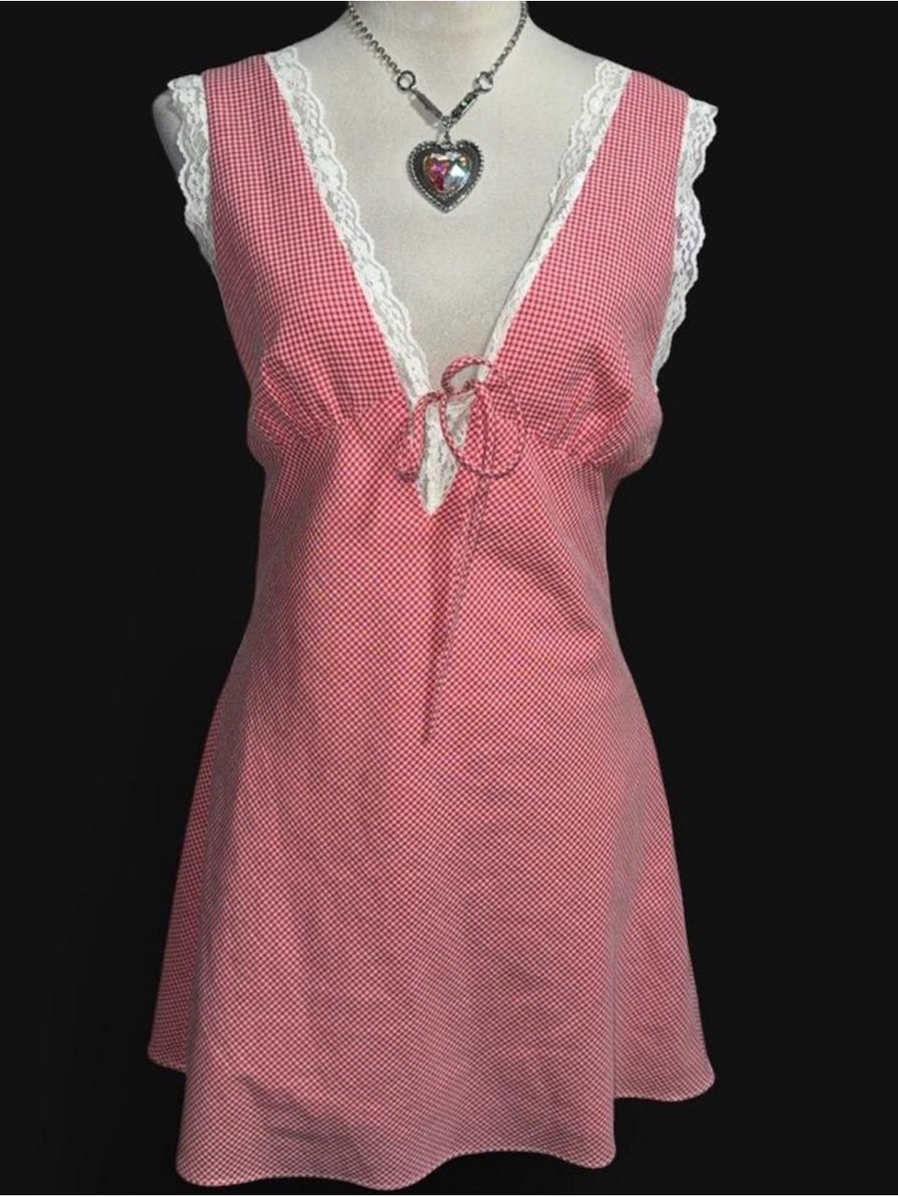 Cotton Candy red Gingham Lace-Trim dress